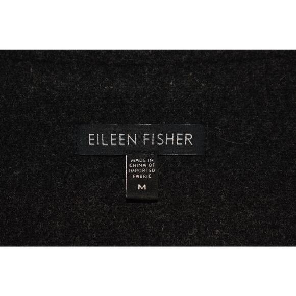 EILEEN FISHER $298 Black‎ Wool Melton Coat Leather Sleeves Zip Front Medium - Picture 4 of 4